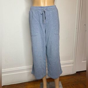Athleta Farallon Heathered Blue Wide Crop Cotton Stretch Pants Sz 10 Drawstring